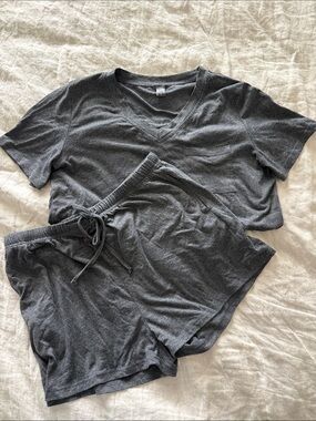 Women's Charcoal Gray V-Neck Lounge Short Set